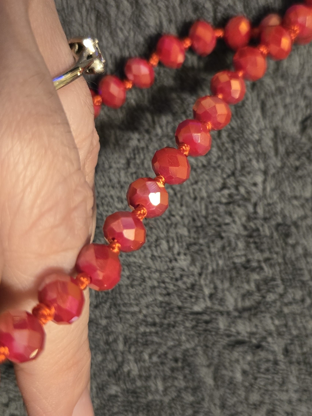 Long Red Faceted Bead Necklace | Sparkly Acrylic Beads | Statement Jewelry - Picture 3 of 3